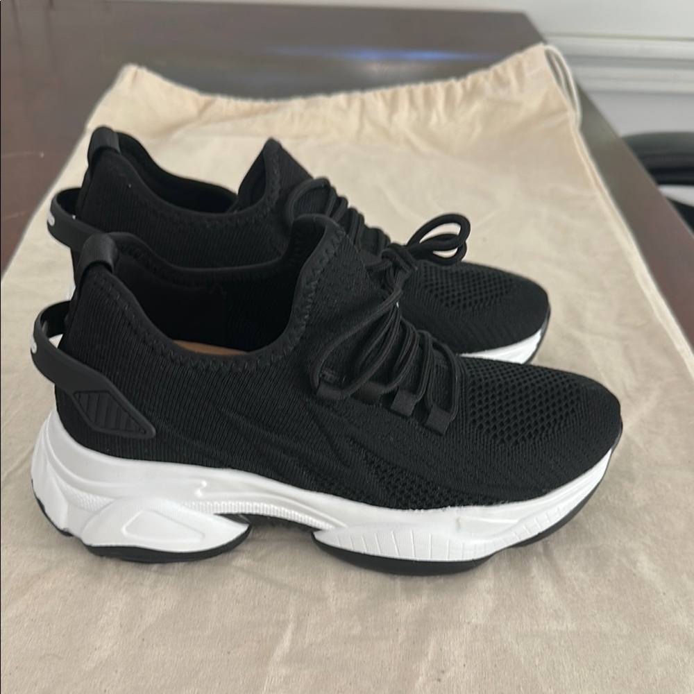 Height enhancing 4 inches hidden Black and White Women's Athletic Shoes